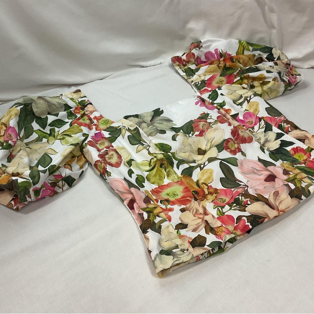 Antonio Melani Women's White/Green Floral Square Neck Pufffy Sleeves Top, Size 8 - Picture 6 of 7